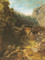 Carl Spitzweg  - Peintures - Paysage de montagne avec moulin