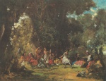 Carl Spitzweg  - paintings - Gesellschaft im Wald mit Tänzerin