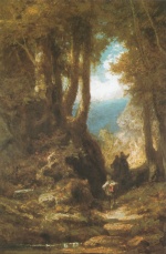 Carl Spitzweg  - Peintures - Chemin creux dans la forêt avec marcheurs