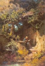 Carl Spitzweg  - paintings - Lesender Mönch in seiner Klaus