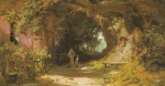 Carl Spitzweg  - Peintures - Moine avec une jeune fille dans une ruelle
