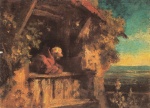 Carl Spitzweg  - Peintures - Moine regardant, depuis le balcon, le paysage