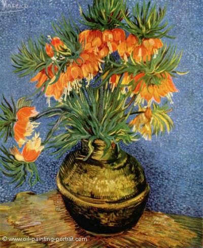 Imperial Crown Fritillaria in a Copper Vase