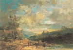 Carl Spitzweg  - Peintures - Contrefortde montagne avec château