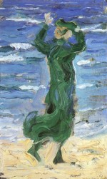 Bild:Frau im Wind am Meer