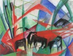 Franz Marc  - Peintures - Paysage avec des chevaux noirs