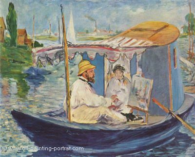 Claude Monet Painting on His Studio Boat