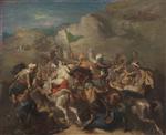 Theodore Chasseriau - Bilder Gemälde - Battle of Arab Horsemen Around a Standard
