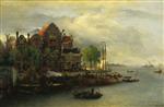 Andreas Achenbach - Bilder Gemälde - Abendstimmung in einem holländischen Hafen