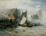 Andreas Achenbach  - Bilder Gemälde - Fischerboote an der Mole