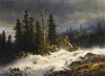 Andreas Achenbach  - Bilder Gemälde - Wildwasser in norwegischer Waldlandschaft