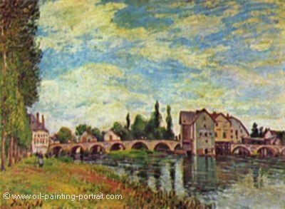 Bruecke und Muehle von Moret im Sommer