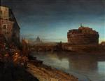 Oswald Achenbach - Bilder Gemälde - Abendstimmung am Tiber in Rom