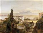 Oswald Achenbach  - Bilder Gemälde - In der Bucht von Neapel mit Blick auf den Vesuv