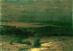Oswald Achenbach  - Bilder Gemälde - Nächtliche Landschaft mit der Sichel des Mondes