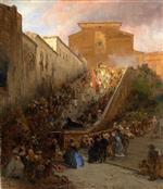 Oswald Achenbach  - Bilder Gemälde - Prozession an der Sa. Maria in Aracoeli in Rom