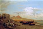 Oswald Achenbach  - Bilder Gemälde - Strandszene mit lagernden Männern und Frauen am Golf von Neapel