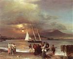 Oswald Achenbach  - Bilder Gemälde - The Gulf of Naples with a View of Vesuvius