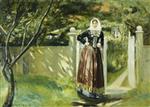 Michael Peter Ancher - Bilder Gemälde - Frau in dänischer Tracht am Gartentor
