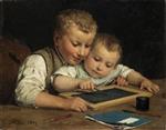 Albert Anker  - Bilder Gemälde - Zwei Kinder mit Schiefertafel