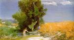 Arnold Böcklin  - Bilder Gemälde - Kornfeld mit badenden Mädchen