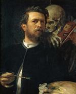Arnold Böcklin  - Bilder Gemälde - Selbstbildnis mit fiedelndem Tod