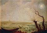 Carl Gustav Carus - Bilder Gemälde - Gestrandes Boot an Eisschollen