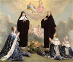 Philippe de Champaigne - Bilder Gemälde - Anne of Austria and her Children at Prayer with St. Benedict and St. Scholastica