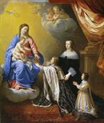 Philippe de Champaigne - Bilder Gemälde - Ludwig XIV. bietet der Muttergottes Krone und Zepter dar
