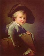 Francois Hubert Drouais - Bilder Gemälde - A Young Boy holding a Portfolio