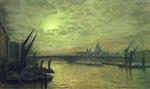 John Atkinson Grimshaw  - Bilder Gemälde - The Thames by Moonlight with Southwark Bridge