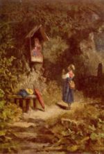 Carl Spitzweg - Bilder Gemälde - Betendes Bauernmädchen im Walde