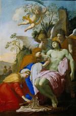 Eustache Le Sueur - Bilder Gemälde - Der Heilige Sebastian von der Heiligen Irene gepflegt
