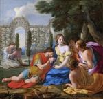Eustache Le Sueur - Bilder Gemälde - Hypnerotomachia Poliphili, Polyphilus and Polia Accompagnied by Nymphs on Island of Cythera
