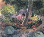 Bild:A woman and child in the garden
