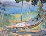 Henri Lebasque  - Bilder Gemälde - Girl in a hammock in Cannes
