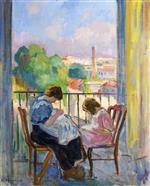 Henri Lebasque  - Bilder Gemälde - Girl Sewing at the Window