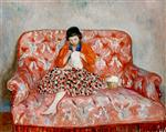 Bild:Girl Sewing on a Sofa