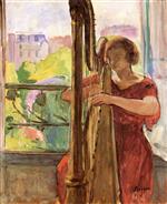 Henri Lebasque  - Bilder Gemälde - Harpist in front of the Window