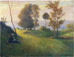 Henri Lebasque  - Bilder Gemälde - Madame Lebasque in a Breton landscape