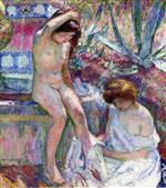 Henri Lebasque  - Bilder Gemälde - Marthe and Madame Lebasque at the Fountain