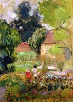 Henri Lebasque  - Bilder Gemälde - Marthe, Nono and Pierre in the Garden