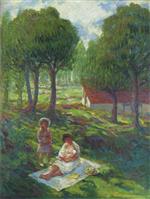 Henri Lebasque  - Bilder Gemälde - Mother and Child in a Landscape