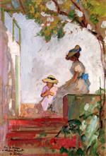 Henri Lebasque  - Bilder Gemälde - Saint Maxime, Madame Lebasque and Her Daughter on the Terrace