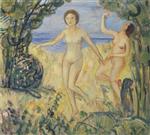 Bild:Two bathers by the beach