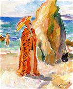 Bild:Woman with an Umbrella on the Beach