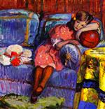 Henri Lebasque  - Bilder Gemälde - Young girl and the red balloon