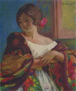 Bild:Young woman in a shawl