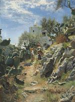 Peder Mønsted - Bilder Gemälde - At Noon on a Cactus Plantation in Capri