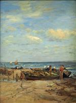 Hugo Mühlig - Bilder Gemälde - Fischer bei ihren Booten